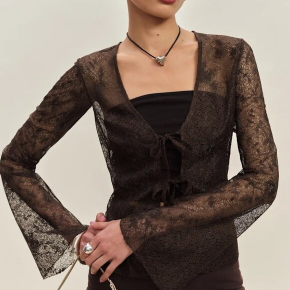 Reformation  Kristen Knit Top Brown Lace - Picture 1 of 1
